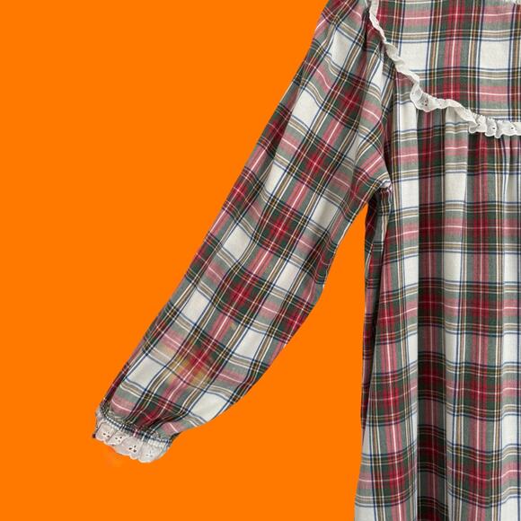 80's 90's vintage tartan plaid Christmas night gown pjs OSFM l.l. bean by lanz - Picture 10 of 11
